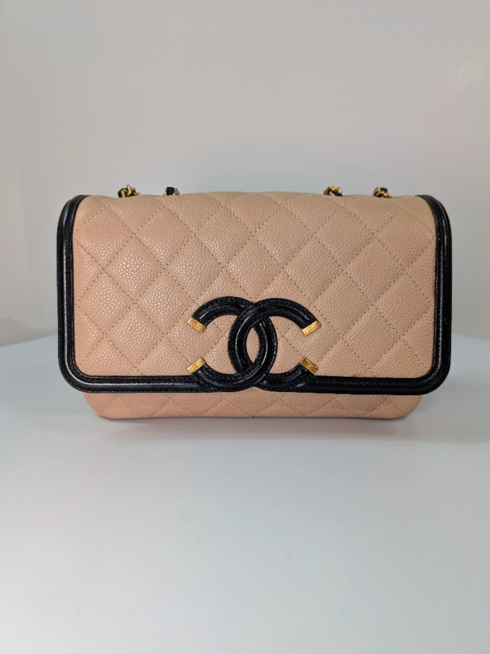 Chanel Rare 2016 Beige Two-Tone Caviar Filigree Small Flap Crossbody Bag
